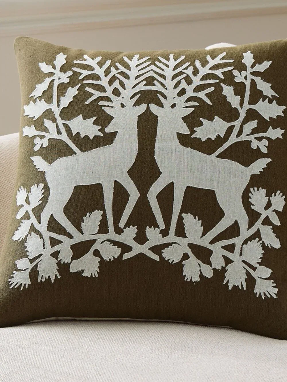 West Elm NWT Hand Embroidered Deer Silhouette Pillow Cover 18